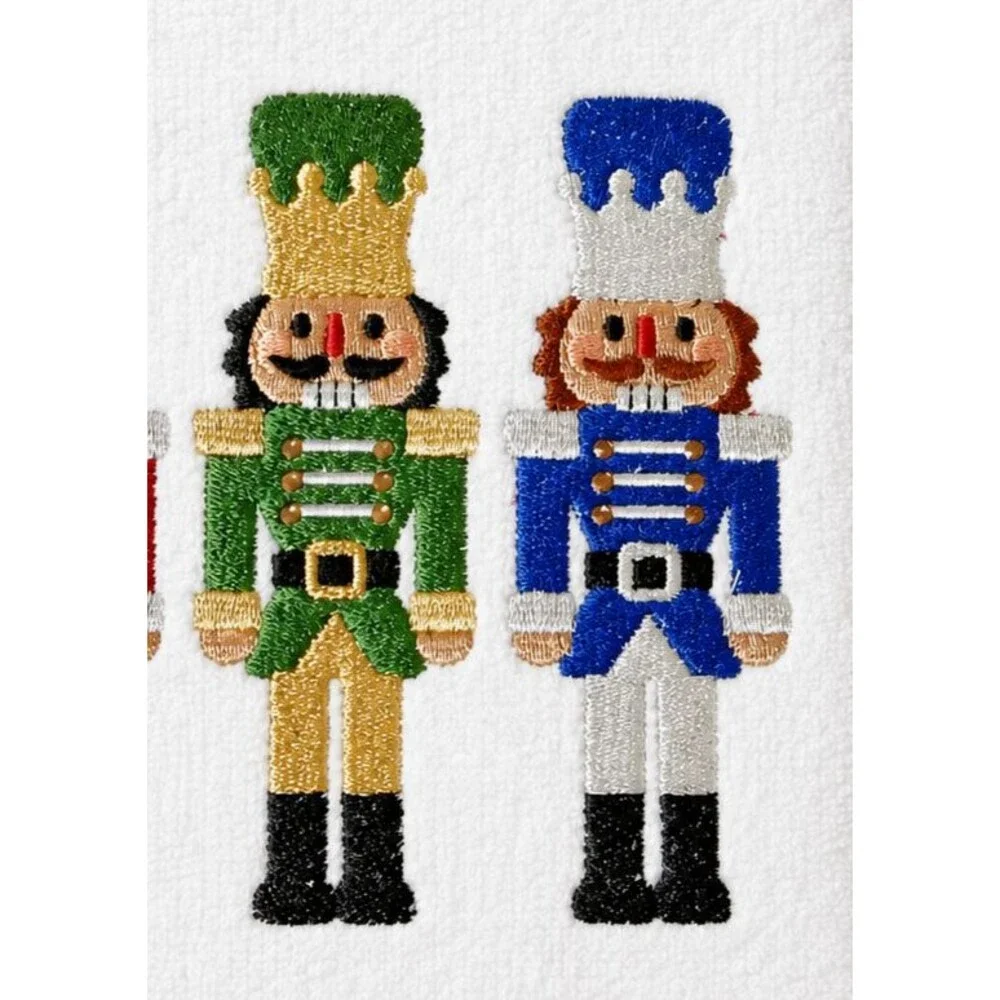 Christmas Nutcracker Hand Towels Holiday Embroidered Cotton Tin Soldier Set of 2